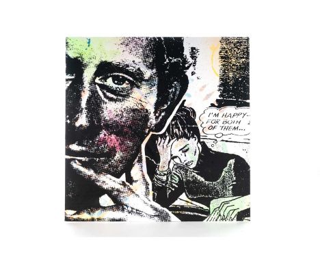 FAILE, HAPPY FOR BOTH SIDES acrylic stencil paints and silkscreen on card album cover, signed31cn x 31cn FAILE is a Brooklyn-