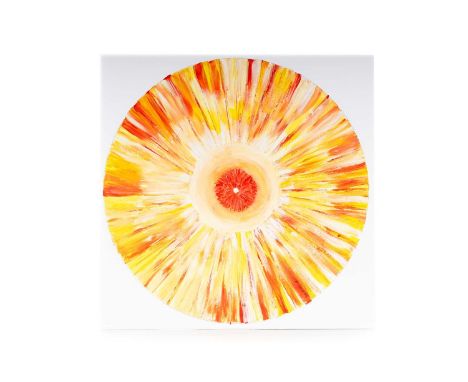 ELIZABETH LOW, CITRUS EXPLOSION acrylic on card album cover, signed and dated31cm x 31cm Glasgow based Elizabeth Low started 