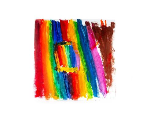 ISOBEL RYAN, ABSTRACT RAINBOW acrylic on card album cover, signed31cm x 31cm Isobel Ryan, aged 7, is the granddaughter of Ste