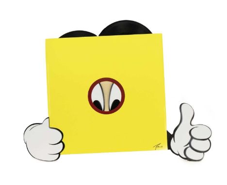 TBOY, MICKEY'S RECORD spray paint, wood and 7 inch singles on card album cover, signed31cm x 31cmTBOY studied at Worthing col