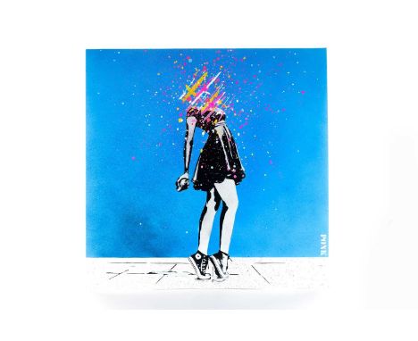 PØNK, TO ERASE spray paint and Posca marker on card album cover, signedNote: the actual stencils used to create this work are