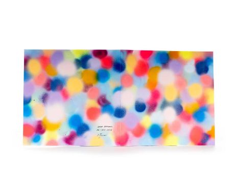 RANA BEGUM, NO. 1307 spray paint on card album cover, signed31cm x 31cm The work of London-based artist Rana Begum distils sp