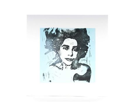 HOLLYHOCK, A-SIDE : PJ HARVEY (FROM THE ALBUM 'DRY') spray paint and lino print on card album cover, signed31cm x 31cm HollyH
