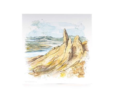 RP ROBERTS, OLD MAN OF STORR ink and gouache on card album cover, signed31cm x 31cm RP Roberts has been creating custom lands