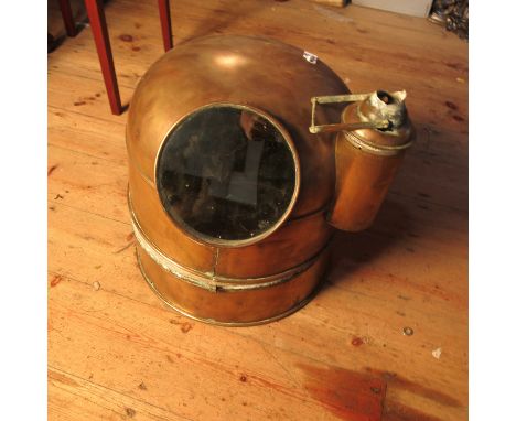 A brass ships gimble compass case, of domed form, height 17.5ins