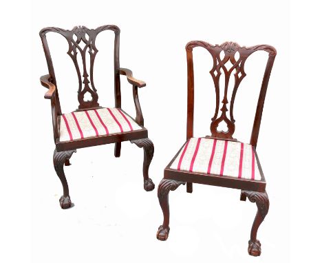 A set of eight (6+2) mahogany Chippendale style armchairs