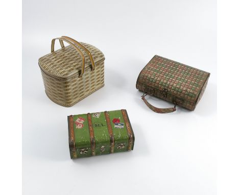 A Huntley & Palmers biscuit tin, formed as a bag with basket weave finish, marked HP, together with a Macfarlane Lang & Co ti