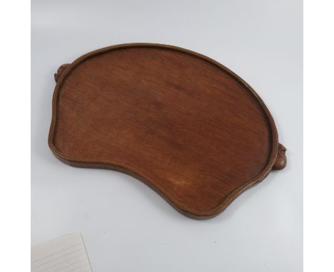 A Robert Mouseman Thompson tray, of shaped oval form, carved with two mice, width 18.5ins