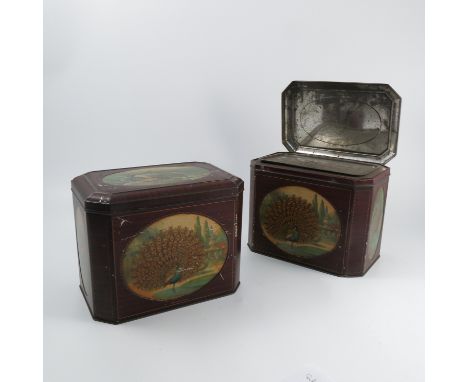 Two Liverpool China & India Tea Co Ltd tea caddy tins, printed in polychrome with oval titled studies of birds, Arctic Tern, 
