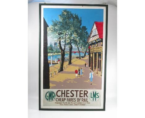 A GWR railway poster, Chester cheap fares by rail, 40ins x 24.5ins Condition report: It is a colour print of a gouche picture