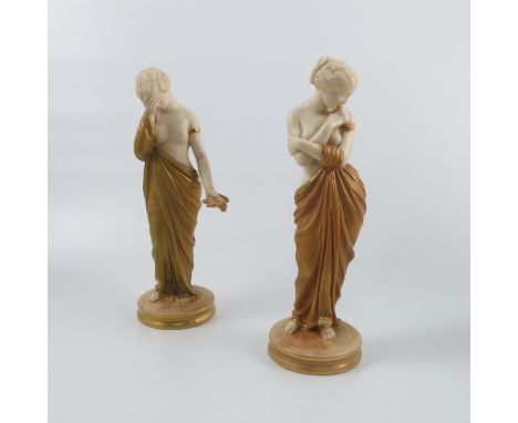 Two Royal Worcester figures, decorated in shot silk colours, Sorrow and Happiness, model number 2/57, dated 1915, height 10.5