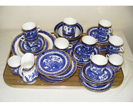 A blue and white pottery part tea service.