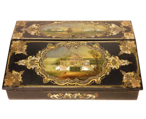Papier Mache Great Exhibition writing slope Papier Mache Great Exhibition writing slope circa 1851, the scenes of Crystal Pal