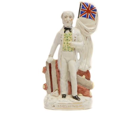 Staffordshire flat back figure of Gladstone Staffordshire flat back figure of Gladstone, modelled standing beside a wall with