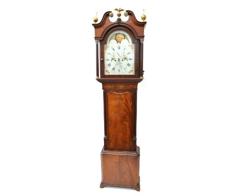 T. Houghton, Chorley, 8-day longcase clock, T. Houghton, Chorley, 8-day longcase clock, striking on single bell, painted arch