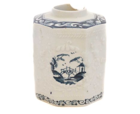 Lowestoft octagonal tea caddy Unusual Lowestoft octagonal tea caddy circa 1760, moulded octagonal body painted in a chinoiser
