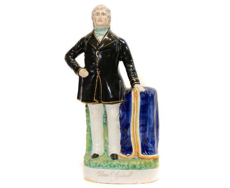 Staffordshire flat back figure of Dan O'Connell Staffordshire flat back figure of Dan O'Connell, modelled standing beside a w
