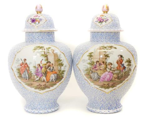 Helena Wolfson Dresden vases Helena Wolfson Dresden vases, made in a Meissen style painted with figures and floral sprays wit