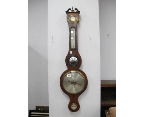Cetti Henley XIX Century Mahogany Banjo Barometer, (with dry damp), thermometer, butlers mirror and level 99cm high,