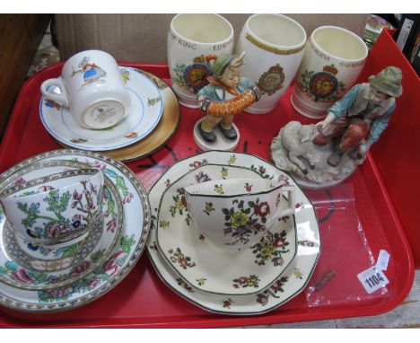 Capo di Monte (damage) and Hummel Figures, Margaret Tempest cups and saucers, trio's Common beakers:- One Tray