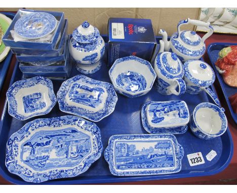 Two Spode Italian Spode Design Teapots, octagonal bowl, 9cm wide, other miniatures, approximately seventeen, with boxes.