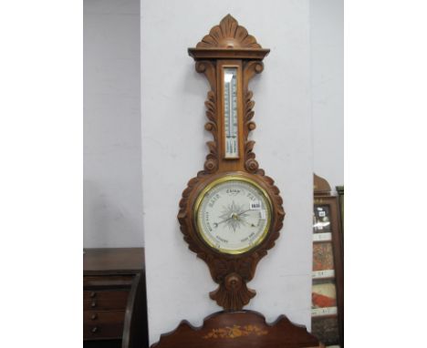 An Oak Banjo Barometer, circa 1900 with thermometer to neck, 88cm high.