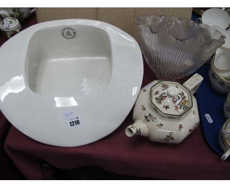 A Glass Light Shade, Doulton teapot, Newcastle bed pan.