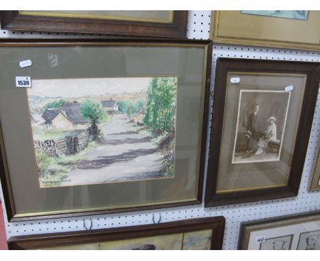 K. Trout, Mayfield Road, Sheffield, watercolour, signed lower left, 26.5 x 34cm. Two nautical prints, two family photographs.