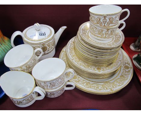 Royal Worcester 'Hyde Park' Table China, of twenty eight pieces in gilt and white, including teapot.