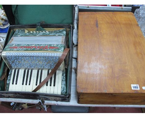 A Vissimio Accordion in Carry Case, pine box 55.5cm wide. (2).