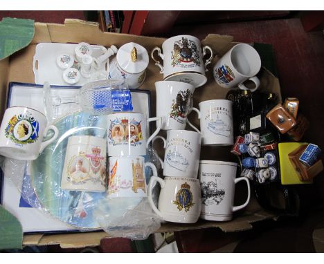 Rington's Pottery Teapot, Commemorative ware, Sowerby glass goblet 1987, Coalpprt Concord's plate mini trinket set, etc:- One