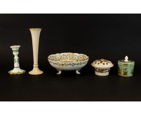 A Mixed Collection Of Late 19th / Early 20th Century Ceramics To include French hand painted bowl with fluted edge raised on 