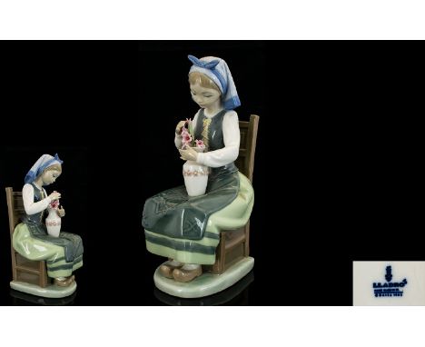 Lladro - Porcelain Figurine ' Flower Harmony ' Model No 1418. Issued 1982 - 1995. Height 8.25 Inches - 21 cm. 