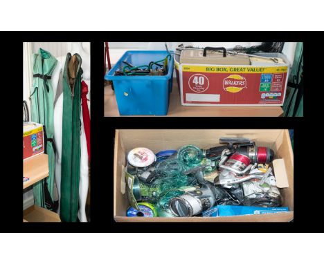 A Mixed Collection Of Fishing Rods Reels And Accessories A varied lot to include several modern and vintage rods, all in orig