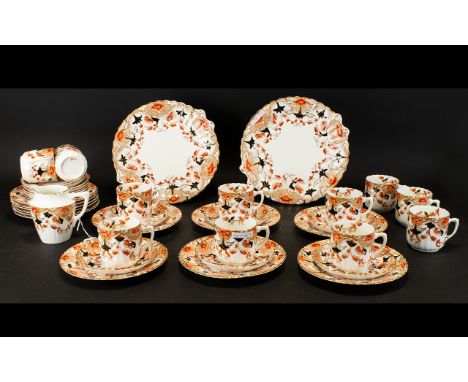 Victorian Staffordshire Tea Service To Include 11 Cups, 12 Saucers, 12 Side Plates, 2 B&amp;B Plates And A Cream Jug, Typical