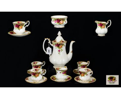 Royal Albert Old Country Roses Fifteen Piece Coffee Service To include coffee pot, cream jug, sugar bowl , cups and saucers. 