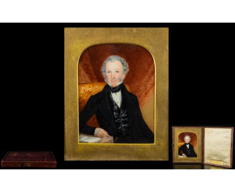 Mid 19th Century Portrait Miniature Painting of George Woolley - an English gentleman by Miss Mary Kipling, circa 1845 Mounte