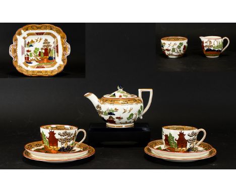 Wedgwood Wood Willow Pattern Tea For Two To Include Two Cups Saucers And Side Plates, Tea Pot, Cream And Sugar And A B and B 