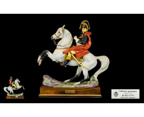 Royal Worcester Superb and Impressive Hand Painted Porcelain Figures of Napoleon Bonaparte, Seated on a Large White Horse Rai