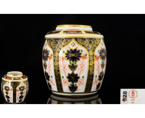 Royal Crown Derby Old Imari - Single Gold Band Small Vase / Jar. Pattern No 1128 &amp; Date 1982. Height 4.25 Inches - 10.75 