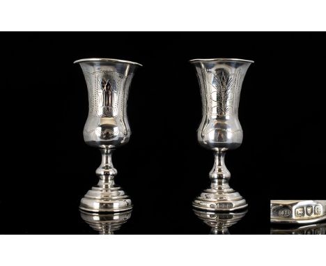 Judaica - Antique Period Pair of Silver Kiddush Cups. Hallmark for London 1901, Maker M.S ( Moses Salkind ) Heights of Each C
