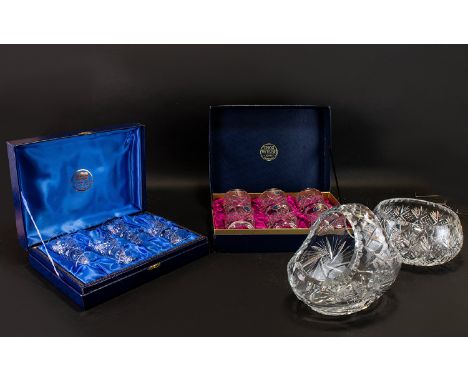 A Good Collection Of Thomas Webb Cut Crystal To include Large cut glass crystal basket with faceted top handle,  6 inches hig