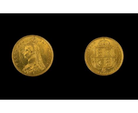 Queen Victoria 22ct Gold Jubilee Head / Shield Back Half Sovereign - Date 1887. London Mint &amp; Uncirculated Condition, Ple