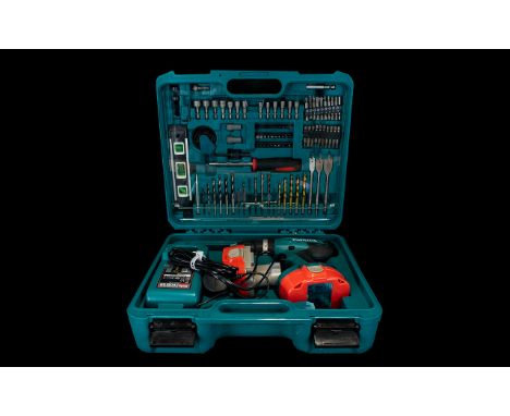 Makita 8391D Power Tool Complete with original fitted hardcase, battery, charger, level and various drill bits, sanding tools