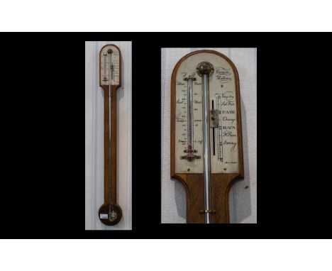 Comilli Holburn Stick Barometer - mahogany cased with silvered dial. Missing cover to base. Height 36 inches. 