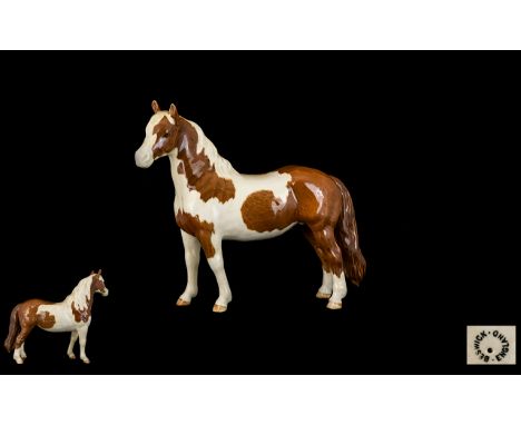 Beswick Horse Figure ' Pinto Pony ' 2nd Version. Model No 1373, Skewbald Brown and White. Designer A. Gredington. Retired 198