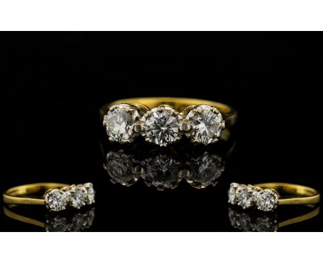 18ct White Gold Attractive 3 Stone Diamond Ring - of pleasing form. The 3 round brilliant cut diamonds of nice quality. Estim