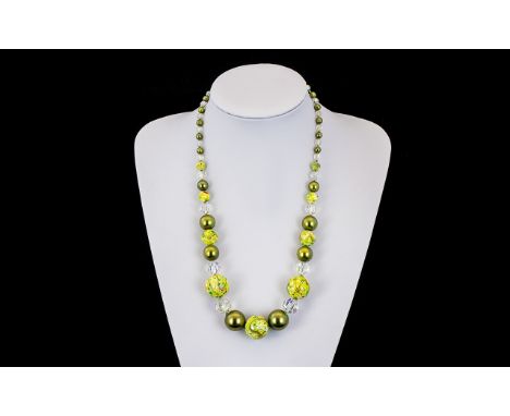 Vintage Green Beaded Necklace, All Different Shades of Green, Approx 22 Inches In Total, Looks Great On and off Good Quality.
