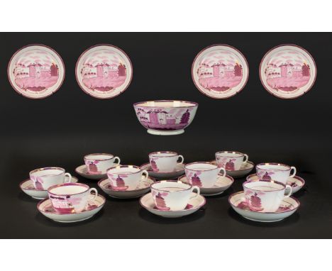 A Late 19th Century English Lustre Tea Set Approx 22 pieces in total, comprising cups, saucers, bowl and cake plate. Each wit