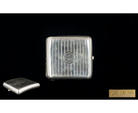 Edwardian Period Solid Silver Cigarette Case with Regency Stripe Design to Front and Back with Gilt Interior. Hallmark London